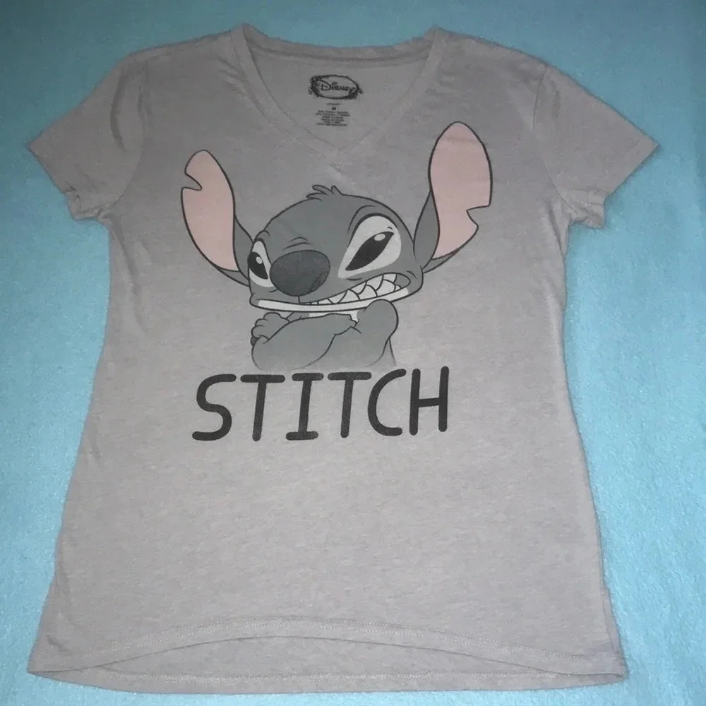 DISNEY STITCH graphic t-shirt gray short sleeve size M